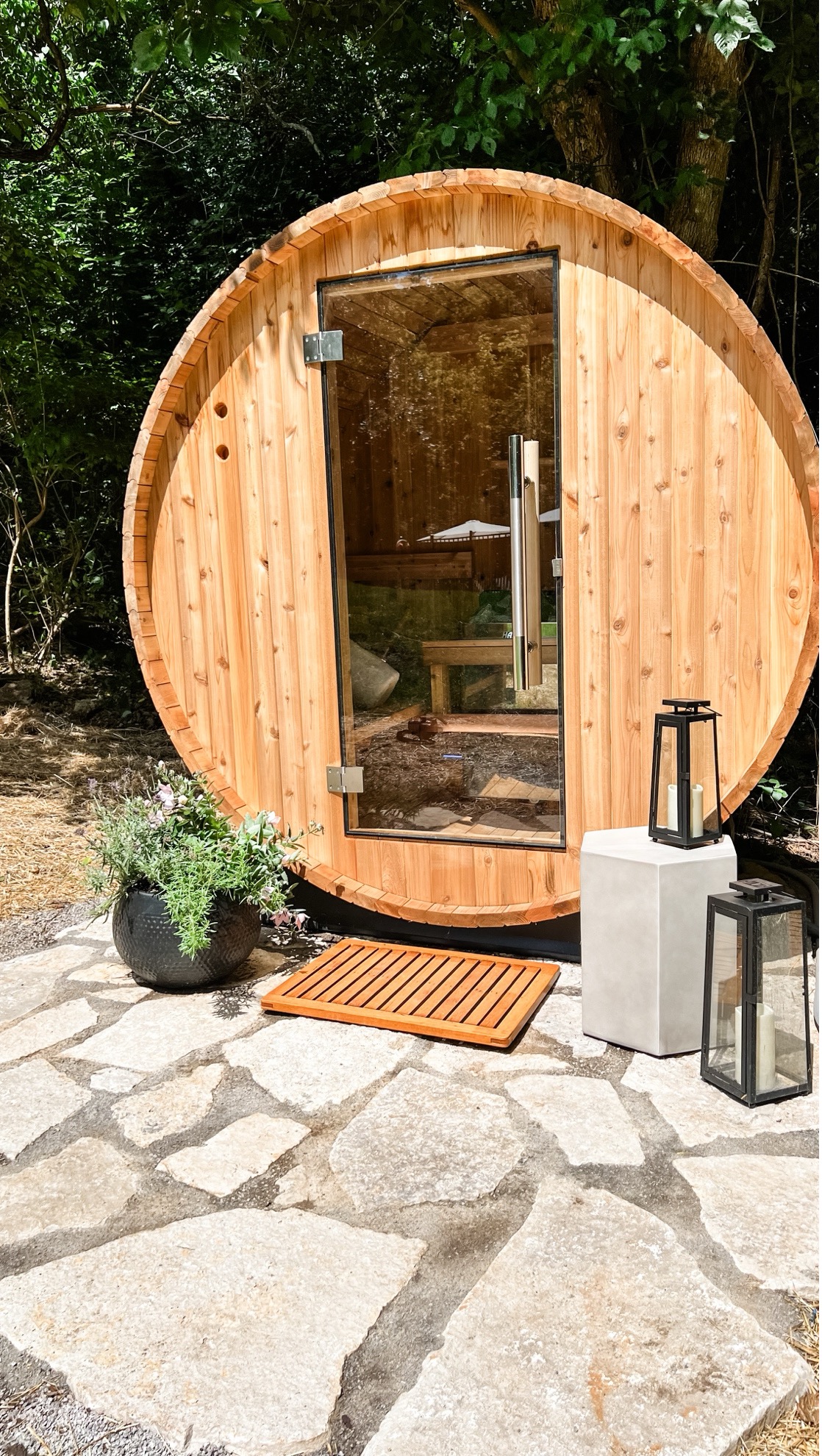 diy stone patio for our home sauna